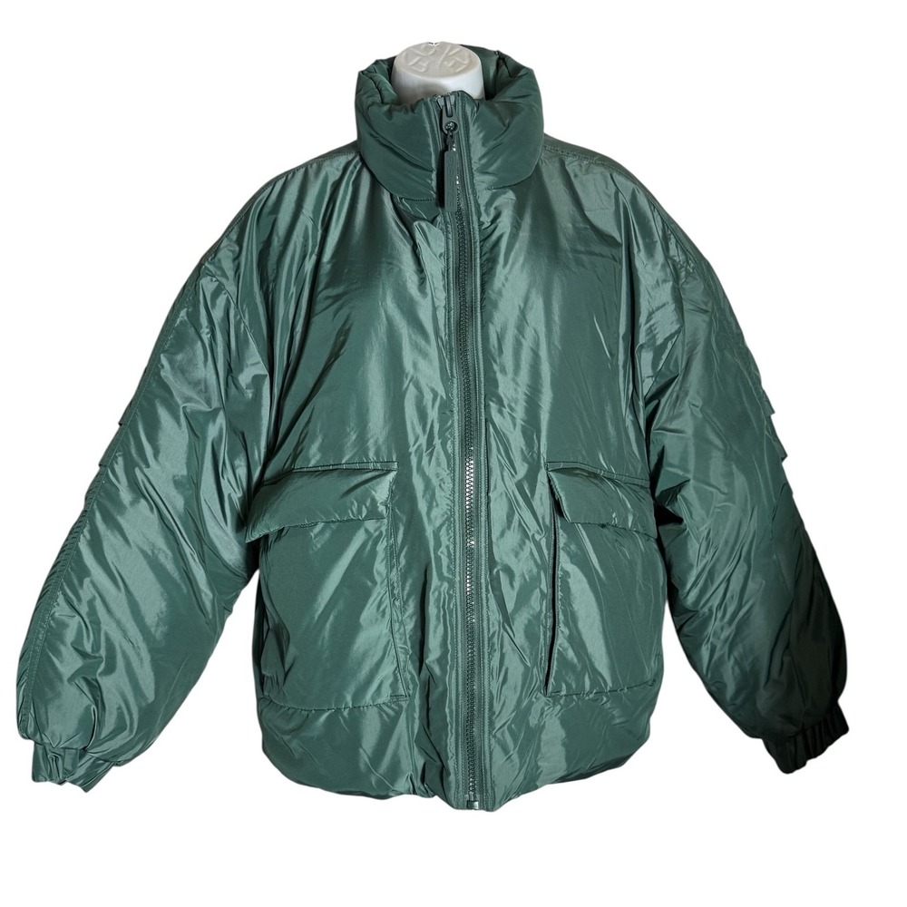 Fabletics Puffer Coat Size Large Women's Green Jacket Full Zip Quilted PERFECT